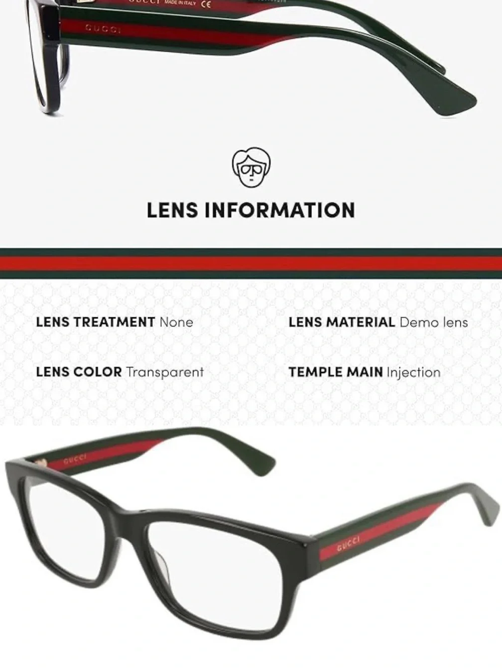 Gucci Black Frames with Green and Red Stripe Temples